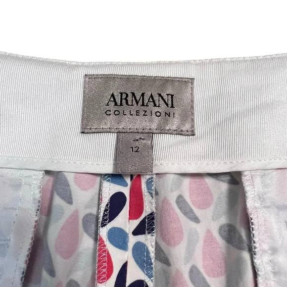 Armani Collezioni Women Size 12 Patterned Cropped Trousers Pants Red Blue - Picture 5 of 6
